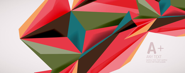 Vector triangle geometric backgrounds. Low poly 3d shape on light backdrop. Vector illustration for covers, banners, flyers and posters and other designs