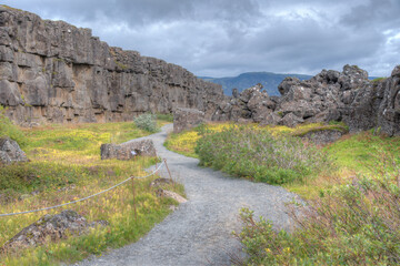 Wall Mural - Continental drift visible at Thingvellir national park in Iceland