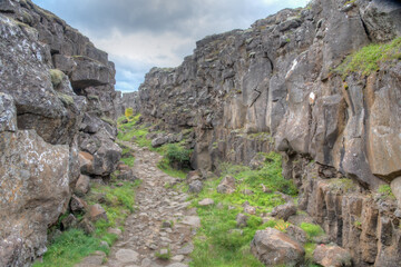 Wall Mural - Continental drift visible at Thingvellir national park in Iceland