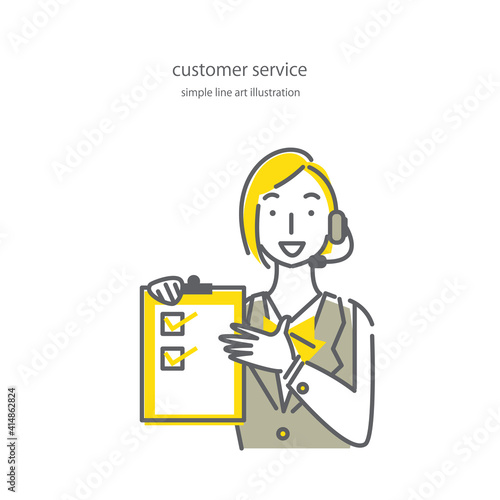 コールセンターのオペレーターの女性スタッフのシンプルでおしゃれな線画イラスト素材 チェックリスト Ilustracion De Stock Adobe Stock
