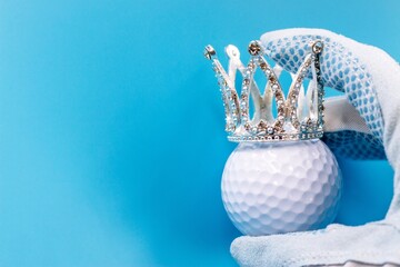 Wall Mural - Golf ball with Diamond crown on blue background