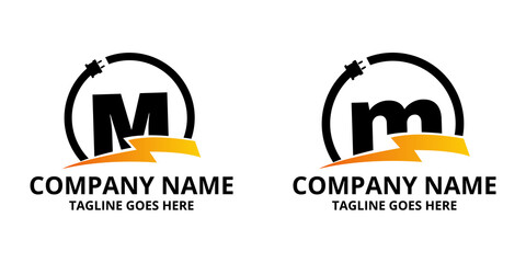 Set M Flash initial letter Logo Icon Template. Illustration vector graphic. Design concept Electrical Bolt and electric plugs With letter symbol. Perfect for corporate, more technology brand identity
