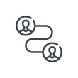 Transfer of authority and personal connection line icon. The path from person to person vector outline sign.