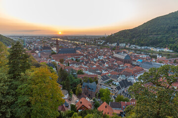 Wall Mural - Sunset view of the old town of Heidelberg, Germany