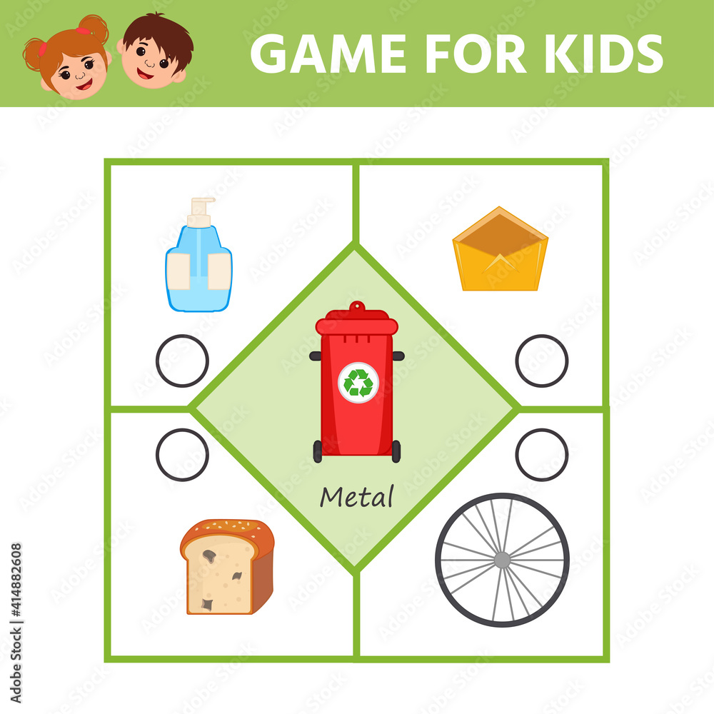 Game for children. Pazl. Waste sorting concept illustration. Sort ...