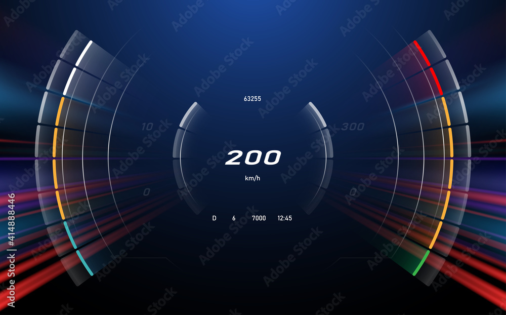 Digital speedometer with motion effect background - obrazy, fototapety, plakaty 