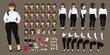 © titaporn - Plus size businesswoman cartoon character in white shirt creation set with various views, hairstyles, face emotions, lip sync and poses. Parts of body template for design work and animation