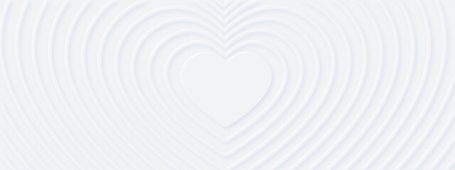 Wall Mural - 3d white rippled hearts with soft shadow on light bg from center. abstract elegant seamless pattern.