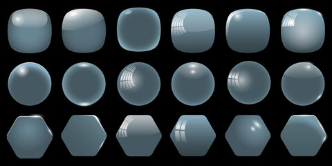 Wall Mural - transparent empty glass frames for app icons, different shapes