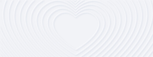 Wall Mural - 3d white rippled hearts with soft shadow on light bg from center. abstract elegant seamless pattern.