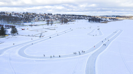 Poster - Aerial shot of traces for skating in a resort on a winter day