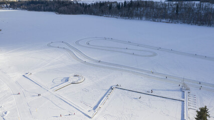 Poster - Aerial shot of traces for skating in a resort on a winter day