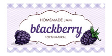 Vector Label Of Blackberry With Polka Dot Background And Colored Border