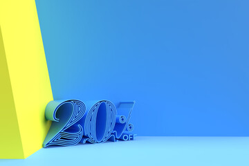 Wall Mural - 3D Render 20% OFF Sale Discount Banner with sapce of your text. Flyer/Poster Illustration Design.