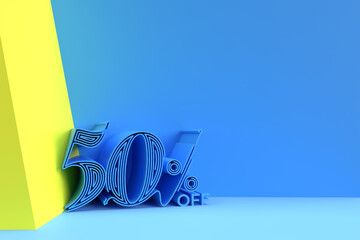 Wall Mural - 3D Render 50% OFF Sale Discount Banner with sapce of your text. Flyer/Poster Illustration Design.