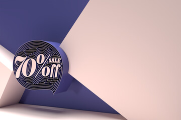 Wall Mural - 3D Render 70% OFF Sale Discount Banner Flyer Poster Illustration Design.
