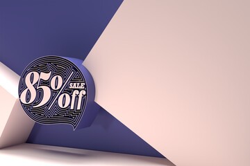 Wall Mural - 3D Render 85% OFF Sale Discount Banner Flyer Poster Illustration Design.