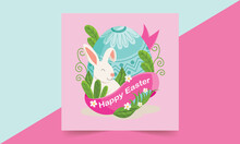 Easter Sunday. Easter Brunch Invitation Card Design. Vector Illustration. Colored Easter Eggs.