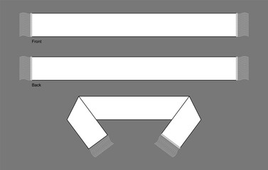 Wall Mural - Blank White Soccer Fans Scarf Template on Gray Background. Front and Back Views, Vector File