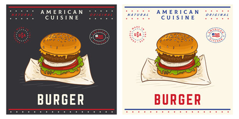 Poster - Burger vintage retro illustration of american street food