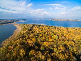 Poster - Colorful autumn view of Mamry Lake and Upalty island - the biggest Masurian island, Mazury, Poland