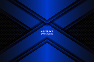 Wall Mural - Modern abstract background with dark blue carbon fiber. Blue gradient geometric shapes on carbon grid.