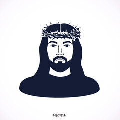 Wall Mural - Jesus Christ, the Son of God in a crown of thorns on his head, a symbol of Christianity, vector illustration 