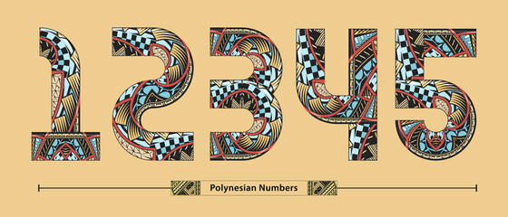 Numbers polynesian style in a set 12345