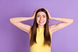 © deagreez - Portrait of attractive desperate girl suffering terrible news isolated over violet purple pastel color background