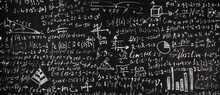 Blackboard Inscribed With Scientific Formulas And Calculations In Physics And Mathematics, Background Image