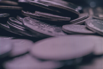 Poster - Close up Coin, coins Money background. Macro  photography view. Close-up of pixel.