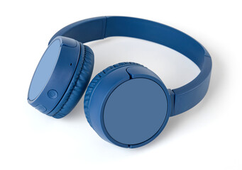 Blue headphones on white background