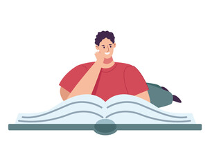 Sticker - reader man reading book lying down character