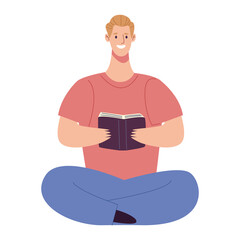 Sticker - blond reader man reading book seated in lotus position character