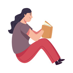 Sticker - reader girl reading book seated character