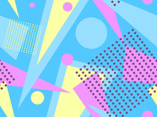 Wall Mural - Memphis seamless pattern. Geometric elements memphis in the style of 80's. Trendy retro background for printing on paper, advertising materials and fabric. Vector illustration