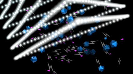 Wall Mural - an abstract requiring triangle of white blurry balls on a black background and a background of flyin
