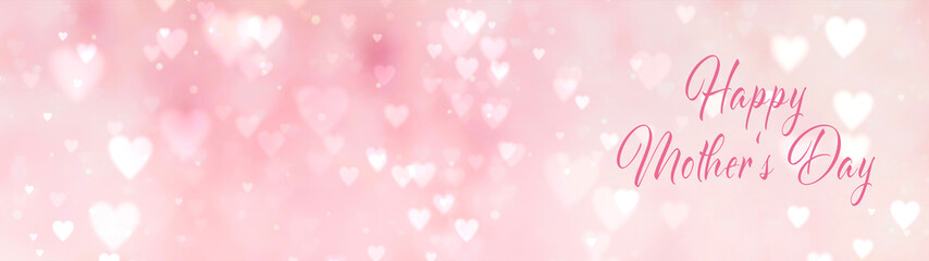 Wall Mural - Happy Mother's Day greeting card - Pink background banner with hearts
