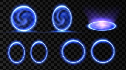 blue magic portal. 3d hologram effect. energy vortex teleport. light circle frame. isolated vector b