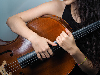 Sticker - Closeup shot of a female holding the cello