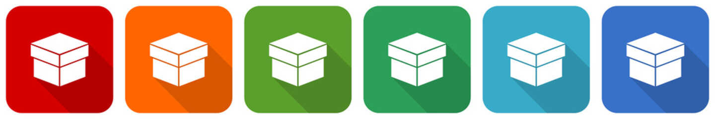 Fototapete - Box icon set, flat design vector illustration in 6 colors options for webdesign and mobile applications