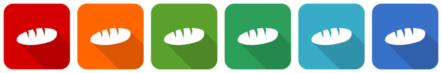 Poster - Bread icon set, flat design vector illustration in 6 colors options for webdesign and mobile applications
