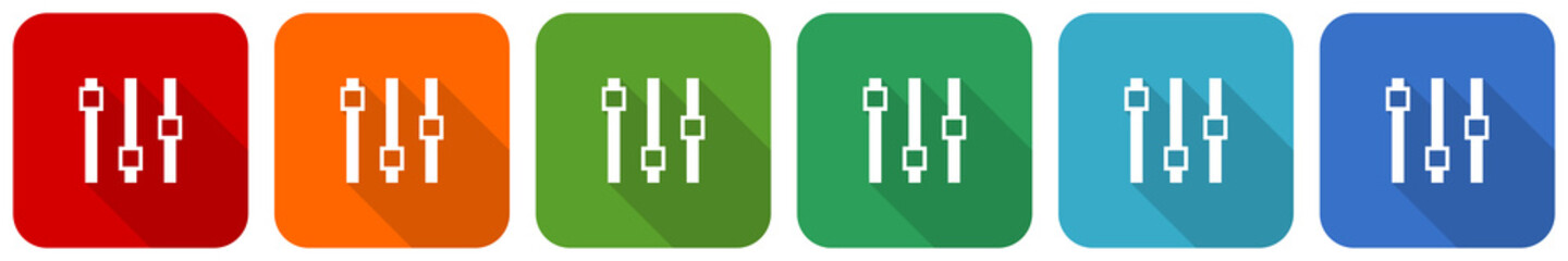 Aufkleber - Slider icon set, flat design vector illustration in 6 colors options for webdesign and mobile applications