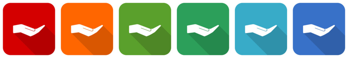 Aufkleber - Human care hand icon set, flat design vector illustration in 6 colors options for webdesign and mobile applications