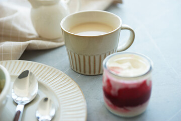 Wall Mural - Fresh strawberry yogurt for breakfast