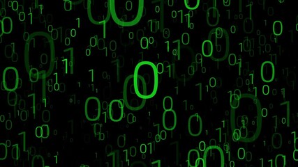 Wall Mural - green binary code black background motion