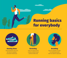 Running Basics Instructions With Space For Headline And Texts. Flat Design Infographics In Vivid Colors. 