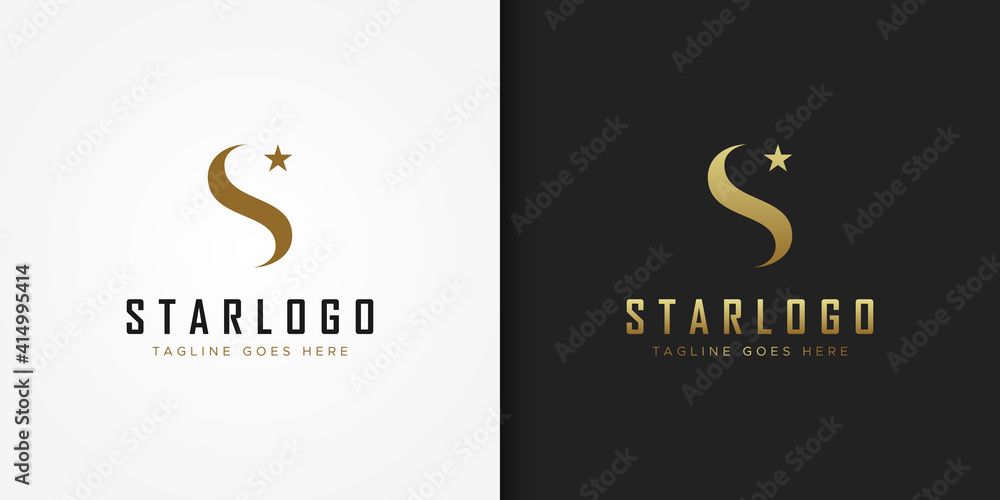 Abstract Initial Letter S Star Logo. Gold Wave S Letter with Star Icon Combination isolated on Double Background. Usable for Business and Branding Logos. Flat Vector Logo Design Template Element. - obrazy, fototapety, plakaty 