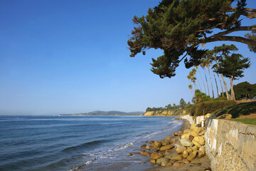 ocean view looking north from montecito to santa barbara on an early october morning