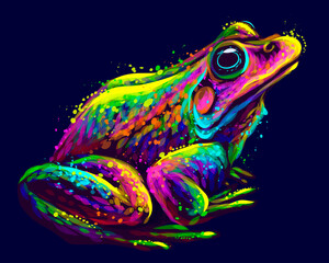 Wall Mural - frog. abstract, neon, vector portrait of a frog on a dark blue background in watercolor style. digit
